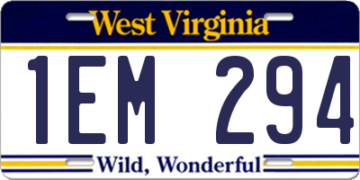 WV license plate 1EM294