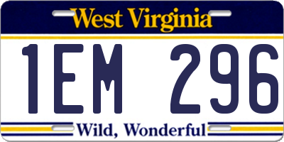 WV license plate 1EM296