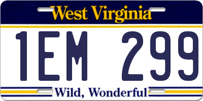 WV license plate 1EM299
