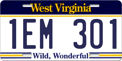 WV license plate 1EM301