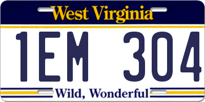 WV license plate 1EM304