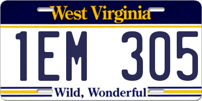 WV license plate 1EM305