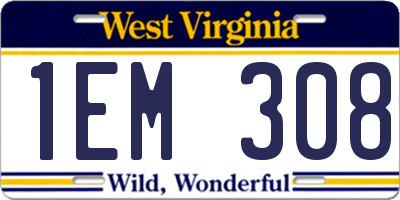 WV license plate 1EM308