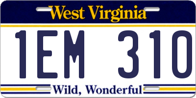 WV license plate 1EM310