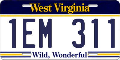 WV license plate 1EM311
