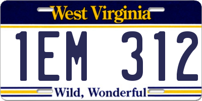 WV license plate 1EM312