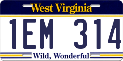 WV license plate 1EM314