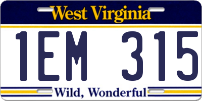 WV license plate 1EM315
