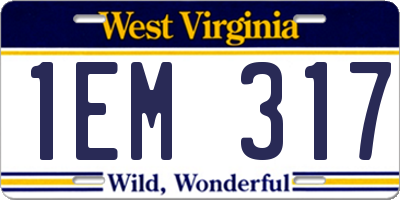 WV license plate 1EM317