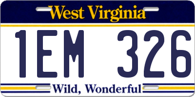 WV license plate 1EM326