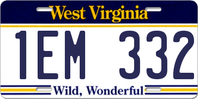 WV license plate 1EM332