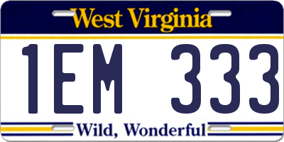 WV license plate 1EM333