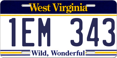 WV license plate 1EM343