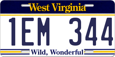WV license plate 1EM344
