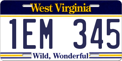 WV license plate 1EM345