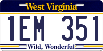 WV license plate 1EM351