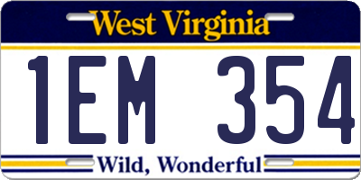 WV license plate 1EM354