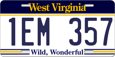 WV license plate 1EM357