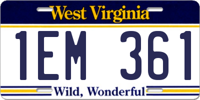 WV license plate 1EM361