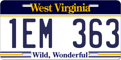 WV license plate 1EM363