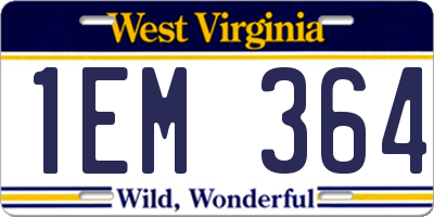 WV license plate 1EM364