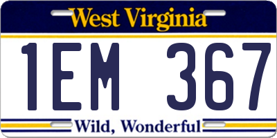 WV license plate 1EM367