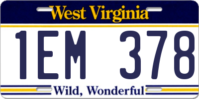 WV license plate 1EM378