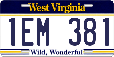 WV license plate 1EM381