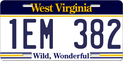 WV license plate 1EM382