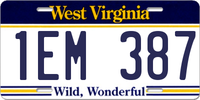 WV license plate 1EM387