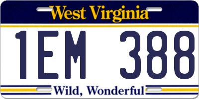 WV license plate 1EM388