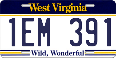 WV license plate 1EM391
