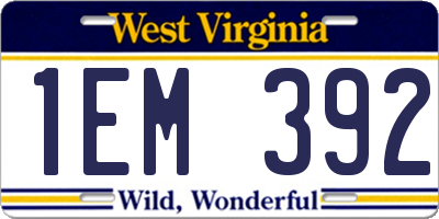WV license plate 1EM392