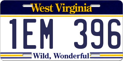 WV license plate 1EM396