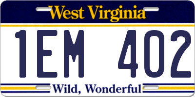 WV license plate 1EM402