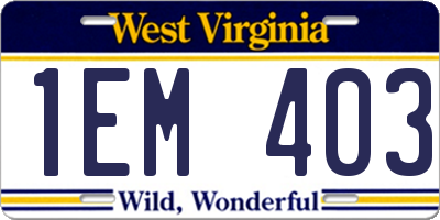WV license plate 1EM403