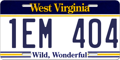 WV license plate 1EM404