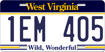 WV license plate 1EM405