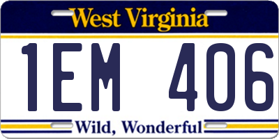 WV license plate 1EM406