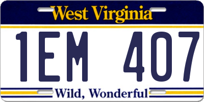 WV license plate 1EM407