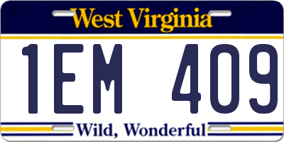 WV license plate 1EM409