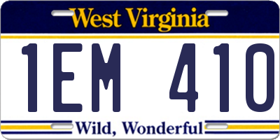WV license plate 1EM410