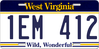 WV license plate 1EM412