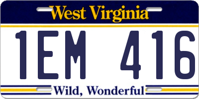 WV license plate 1EM416