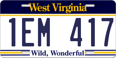 WV license plate 1EM417