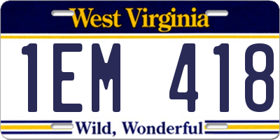 WV license plate 1EM418