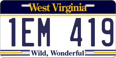 WV license plate 1EM419