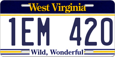 WV license plate 1EM420