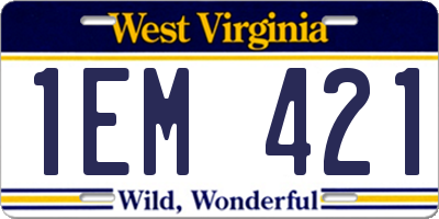 WV license plate 1EM421