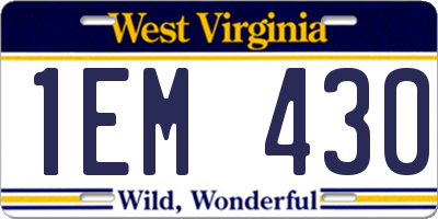WV license plate 1EM430